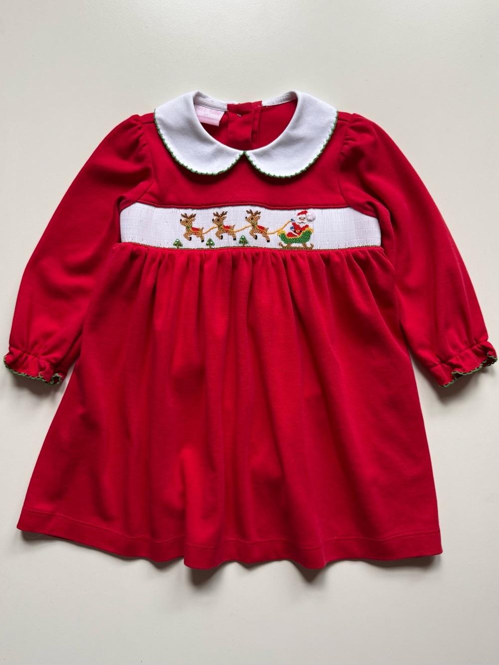 Petit Bebe Girls Santa's Sleigh Smocked Red Knit Holiday Dress - Size 4T